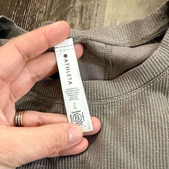 Athleta Long Sleeve Sparkle Metallic Top Taupe - Picture 2 of 3
